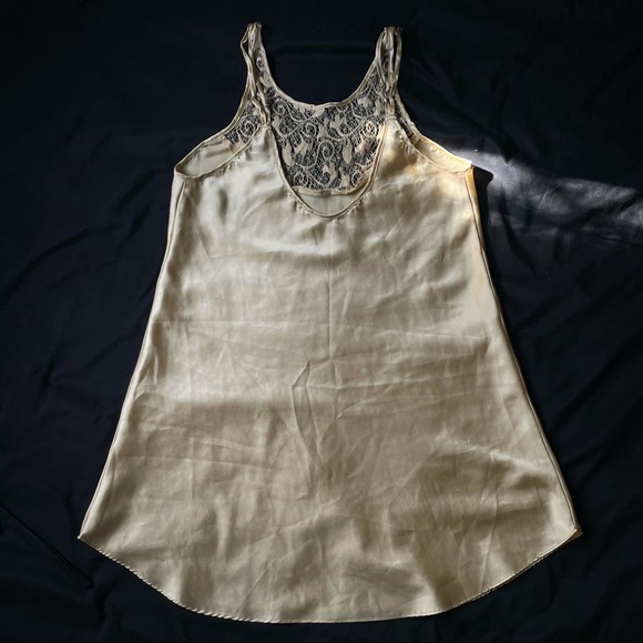 Golden satin slip camisole with a gorgeous lacy neckline - Picture 4 of 6